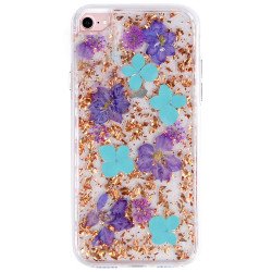 iPhone 8 / 7 / 6S / 6 Luxury Glitter Dried Natural Flower Petal Clear Hybrid Case (Bronze Blue)